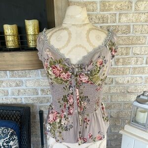 Angie grey floral off the shoulder top S NWT!